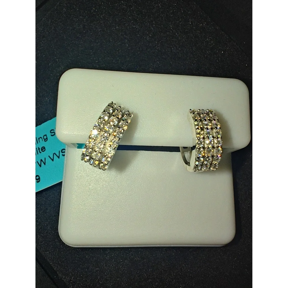 Huggie Hoop Earrings 925 Sterling Silver 0.60 CTW VVS Moissanite Multi Row
